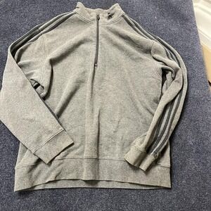Adidas Sweatshirt Mens XL Gray Quarter Zip Fleece Pullover 3 Stripe Training